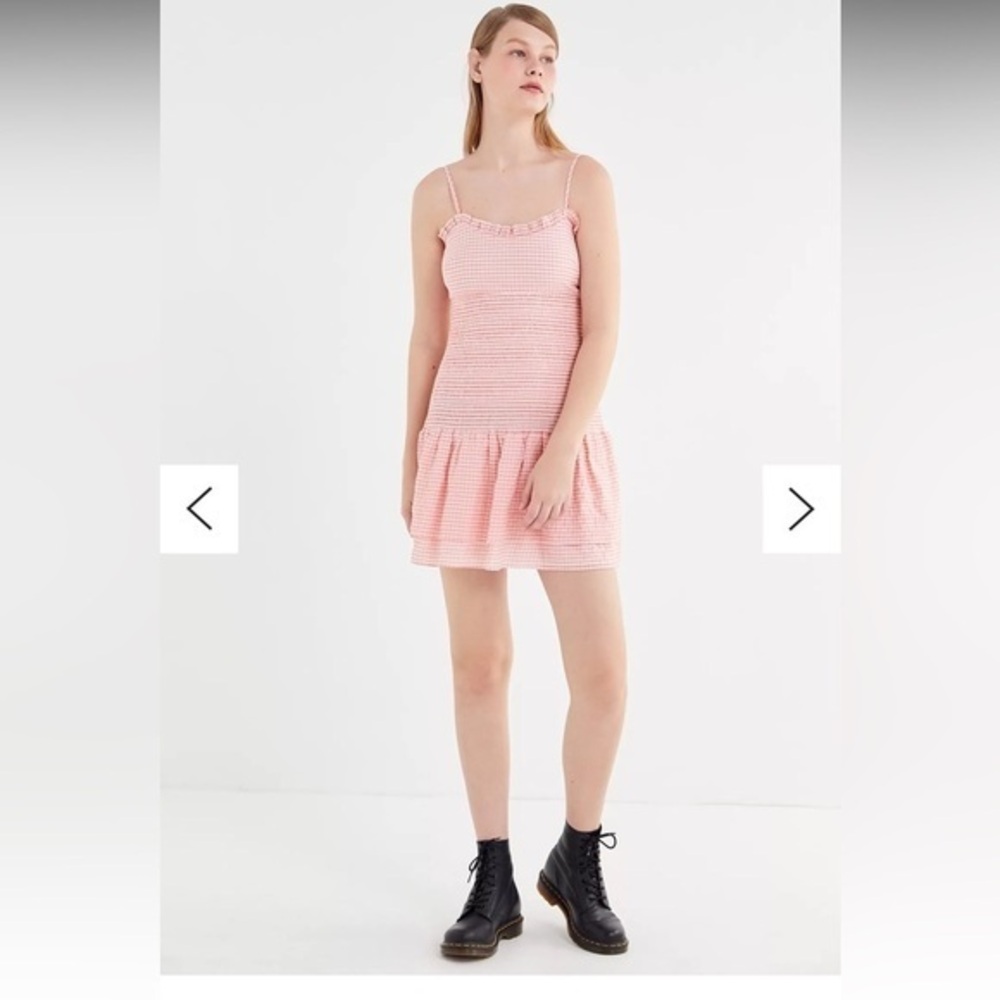 Urban Outfitters The East Order Luca  Mini clementine  and white check Dress